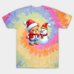 Cute Christmas Bear and his Snowman Kawaii T-Shirt